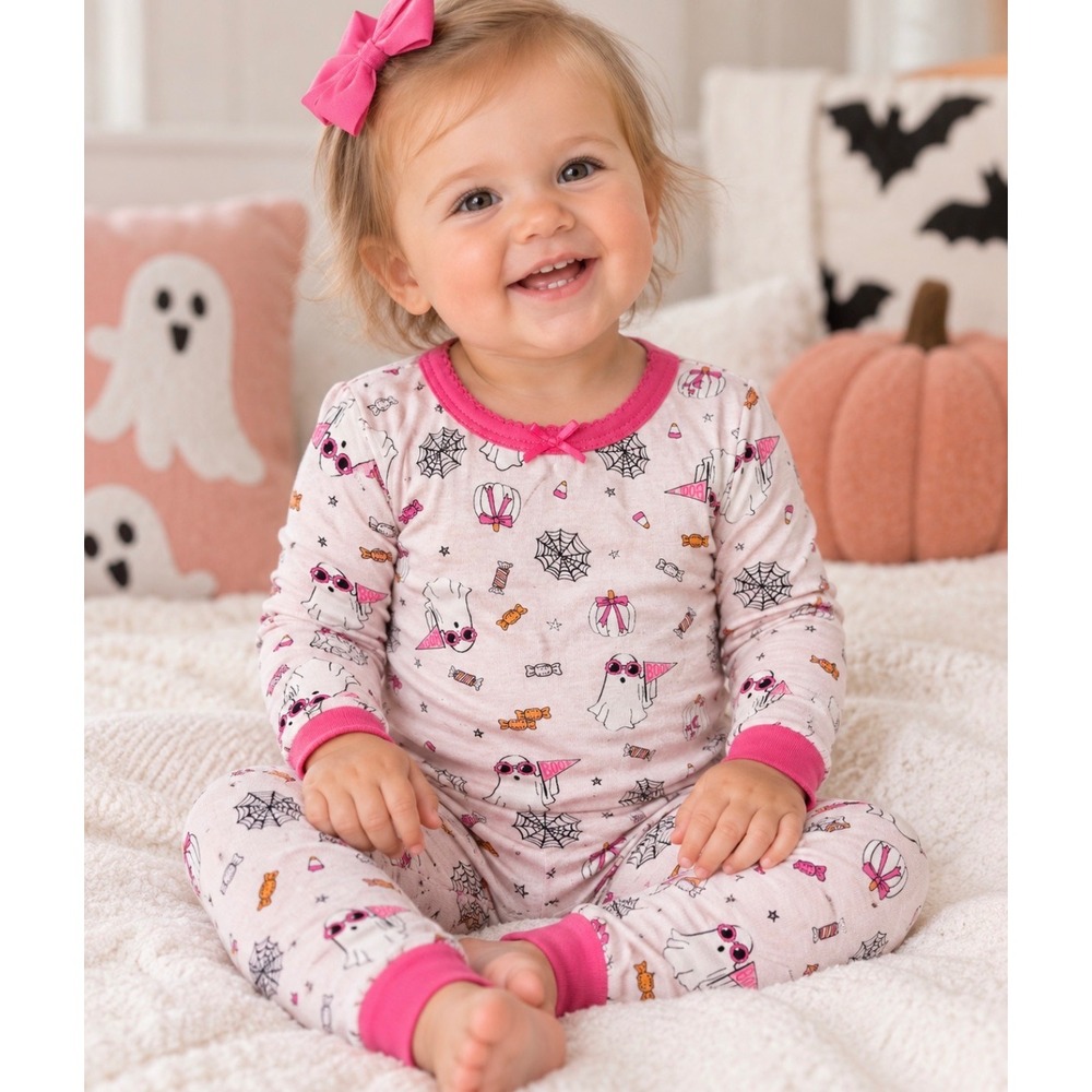 Milkberry Bamboo Halloween Pajamas 24M Pink Ghost Pumpkin Boo 2 Piece PJs